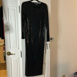 BEBE Jet Black after five Shimmering Dress NWT 
Size LARGE